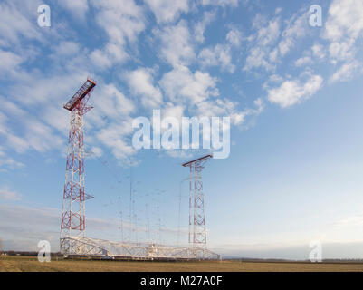 transmitter Sender Moosbrunn of Österreichische Rundfunksender (Austrian Broadcasting Services), Drehstandantenne, 360° drehbar für weltweite Kurzwell Stock Photo