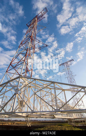 transmitter Sender Moosbrunn of Österreichische Rundfunksender (Austrian Broadcasting Services), Drehstandantenne, 360° drehbar für weltweite Kurzwell Stock Photo