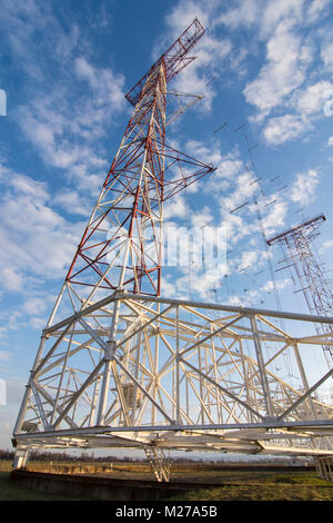 transmitter Sender Moosbrunn of Österreichische Rundfunksender (Austrian Broadcasting Services), Drehstandantenne, 360° drehbar für weltweite Kurzwell Stock Photo