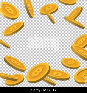 Falling Golden Bitcoin Objects. Blockchain technology for cryptocurrency. Letter B coins vector illustration Stock Vector
