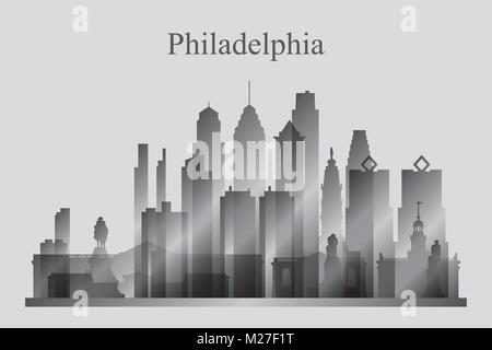 Philadelphia city skyline silhouette in grayscale, vector illustration Stock Vector