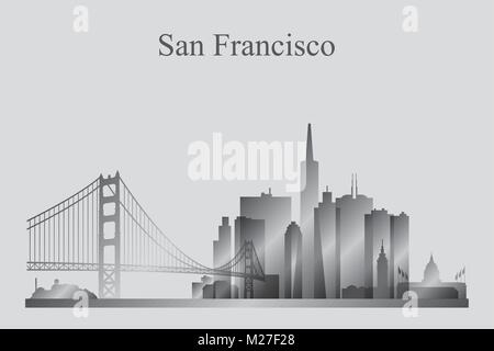 San Francisco city skyline silhouette in grayscale, vector illustration Stock Vector