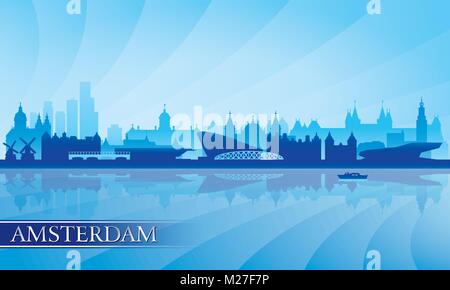 Amsterdam city skyline silhouette background, vector illustration Stock Vector