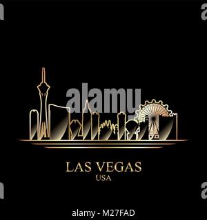 Gold silhouette of Las Vegas on black background, vector illustration Stock Vector