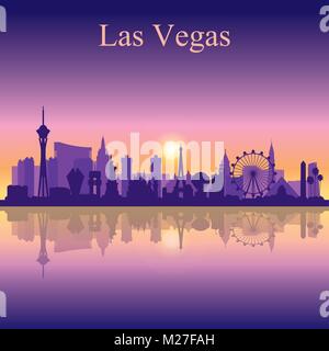 Las Vegas skyline silhouette on sunset background, vector illustration Stock Vector