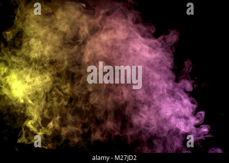 Colorful orange and pink smoke clouds on dark background.Background of smoke vape Stock Photo