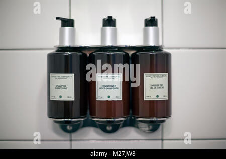Shower dispensers are ecologically friendly because they save on plastic bottles. Stock Photo