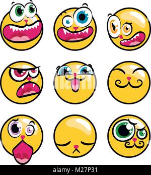 Set of expression emoticons. Set of kawaii emoji. Isolated vector illustration Stock Vector
