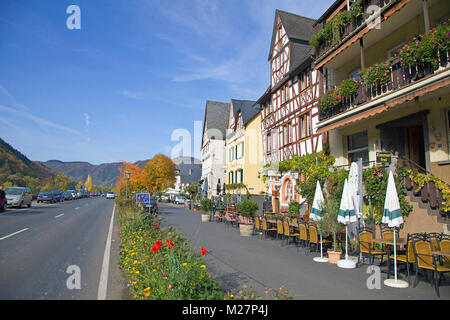 Row of houses with half-timbered house at wine village Ediger, Ediger-Eller, Moselle river, Rhineland-Palatinate, Germany, Europe Stock Photo