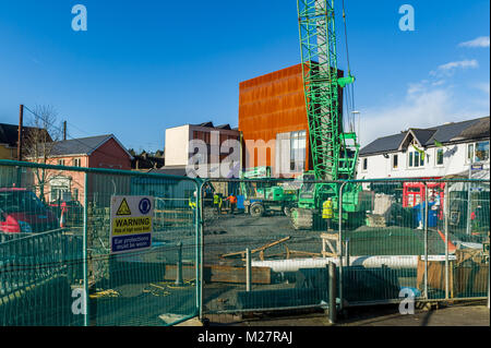 Construction of flood defences in Skibbereen, County Cork, Ireland with copy space. Stock Photo