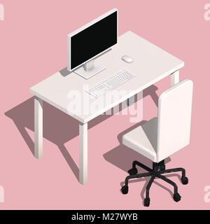 Isometric concept of workplace with computer Stock Vector