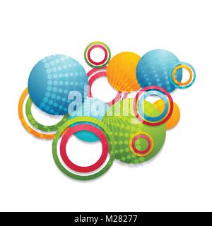 Colorful abstract rings and circles with halftone. Vector background Stock Vector