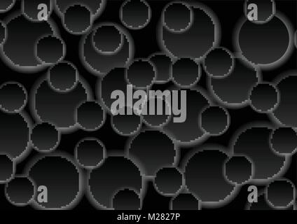 Abstract dark grey circles on black background. Vector design Stock Vector