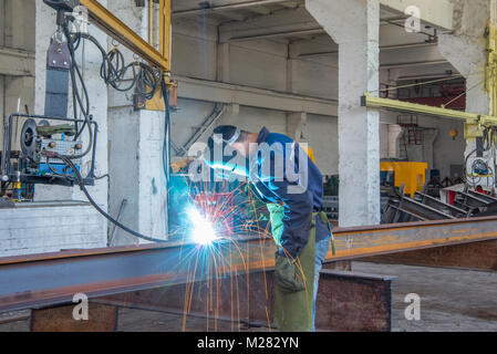 work gas welding machine cuts the channel bar Stock Photo