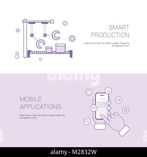 Set of Smart Production And Mobile Application Banners Business Concept Template Background With Copy Space Stock Vector