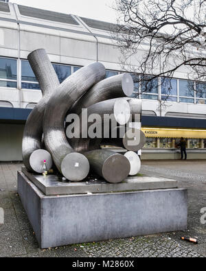 Berlin-Westend, Berlin ExpoCenter City. Modern sculpture artwork & cashier of exhibition centre building. Stock Photo