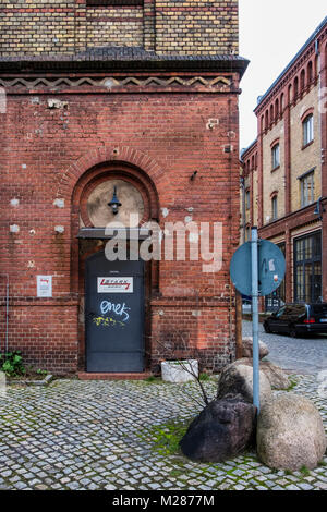 Berlin,Prenzlauerberg, Inner Courtyard of former Königstadt brewery. Decorative entrance to office in old brick building Stock Photo