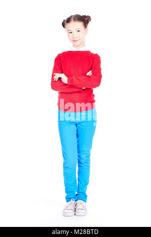 Asian school girl on white background Stock Photo