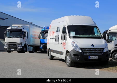 LIETO, FINLAND - APRIL 5, 2014: Renault Trucks presents Master 150.35 L3H3 van as part of their new range at Volvo Trucks and Renault Trucks roadshow. Stock Photo