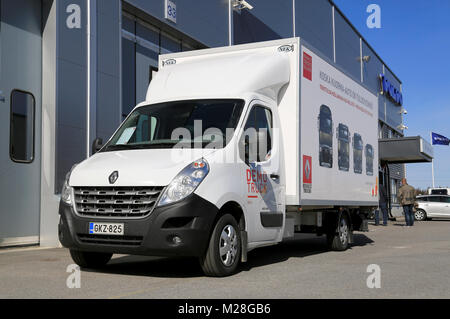 LIETO, FINLAND - APRIL 5, 2014: Renault Trucks presents Master 15.0.35 CC L3 truck as part of their new range at Volvo Trucks and Renault Trucks roads Stock Photo