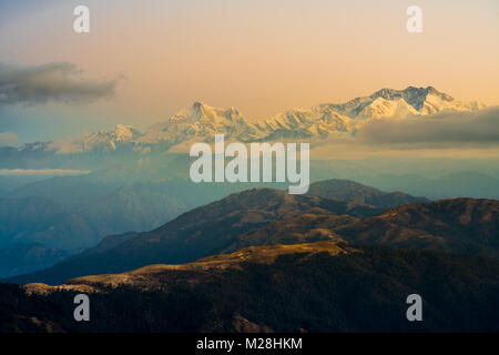 Dramatic landscape Kangchenjunga mountain with colorful from sunlight at Sandakphu, north of India Stock Photo