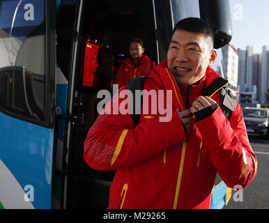 Pyeongchang, South Korea. 6th Feb, 2018. Zhang Hao, China's figure skater arrives at Olympic Village in Gangneung, South Korea, Feb. 6, 2018. The 2018 PyeongChang Olympic Winter Games will kick off here on Feb. 9. Credit: Han Yan/Xinhua/Alamy Live News Stock Photo