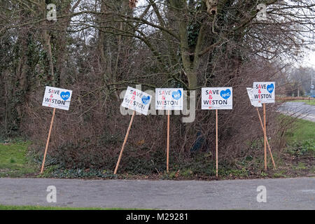 Weston-super-Mare, UK. 6th February, 2018. Demonstrators protest against the overnight closure of the accident and emergency department at Weston General Hospital. Despite assurances that the closure is only a temporary measure, it has been in effect since July 2017, and a recent proposal for a merger between Weston Area Health NHS Trust and University Hospitals Bristol NHS Foundation Trust has created further uncertainty about Weston General Hospital’s future. Keith Ramsey/Alamy Live News Stock Photo