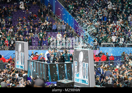 February 04, 2018 Philadelphia Eagles celebrate after Super Bowl LII between the Philadelphia Eagles and New England Patriots at U.S. Bank Stadium in Minneapolis, MN. Charles Baus/CSM Stock Photo