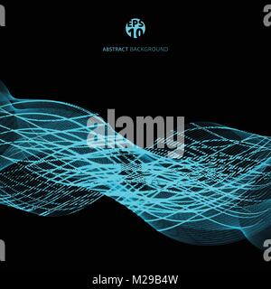 Abstract blue lines wave template on black background. Blue smoke. Vector illustration. Stock Vector