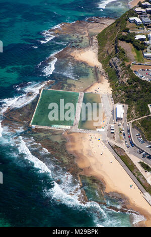 Aerial view of Merewether beach and Ocean baths. Newcastle has some amazing stretches of coastline for people to enjoy. Stock Photo