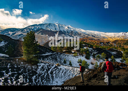 View from the Sartorius craters on the slopes on Mount Etna, Sicily Stock Photo