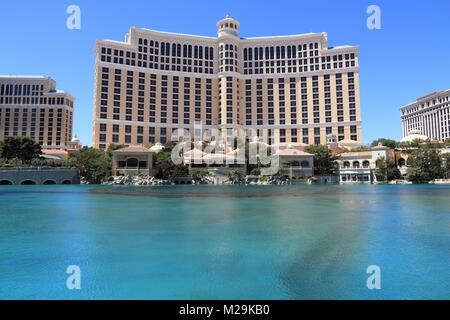 LAS VEGAS, USA - APRIL 14, 2014: Bellagio hotel view in Las Vegas. It is among 15 largest hotels in the world with 3,950 rooms. Stock Photo