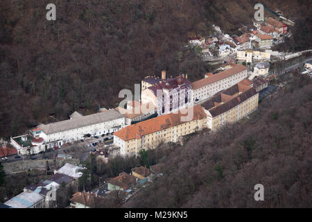 Buildings undergoing restoration in the historic center of the thermal resort town of Baile Herculane Stock Photo