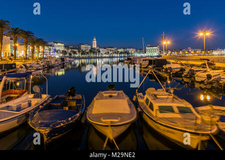 Waterfront and port with Cathedral of St. Domnius in the background, Split, Dalmatia, Croatia Stock Photo