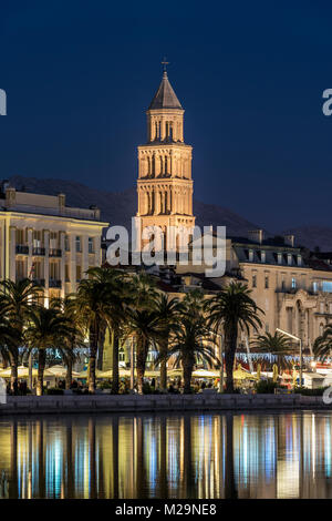 Waterfront with Cathedral of St. Domnius in the background, Split, Dalmatia, Croatia Stock Photo