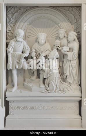 King Solomon and the Queen of Sheba. Plaster cast of the relief from the Renaissance altarpiece by German sculptor Johann Brabender (1546) from the Hildesheimer Domlettner on display in the Cathedral Museum (Dom Museum) in Hildesheim in Lower Saxony, Germany. Stock Photo