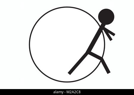 Icon of stickman leaving a circle, exit icon in two colors, black-and-white quit symbol, symbol for seperation from a club or group, escape symbol Stock Vector