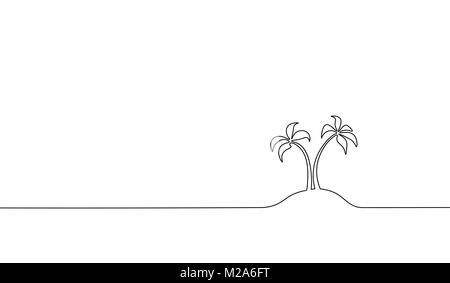 Single continuous line art coconut tree palm. Tropic paradise island landscape design one sketch outline drawing vector illustration Stock Vector