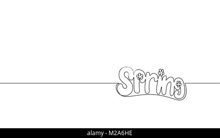 Single continuous line art spring flower lettering inscription concept design one sketch outline drawing vector illustration Stock Vector