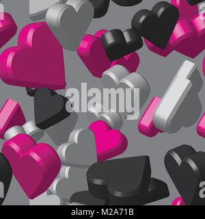 Grey Black Pink Hearts Seamless Pattern Stock Vector