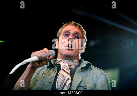 The English rock band The Who performs a live concert at the Orange Stage at the Danish music festival Roskilde Festival 2007. Here founder and lead singer Roger Daltrey is pictured live on stage. Denmark, 08/07 2007. Stock Photo