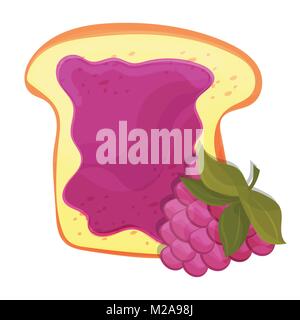 Raspberry jam on toast with jelly. Made in cartoon style. Stock Vector