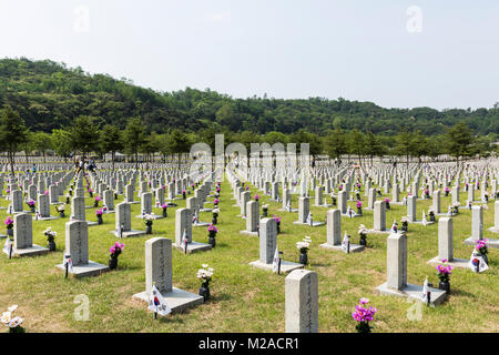 Burial Plots, Seoul National Cemetery. South Korea Stock Photo