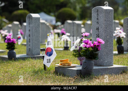 Burial Plots, Seoul National Cemetery. South Korea Stock Photo