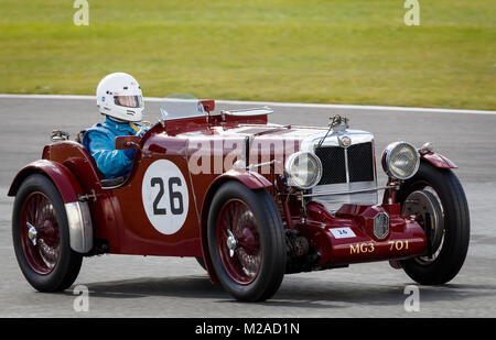 1934 MG N Type Special with driver Roger Tushingham at the 2017 Formula Vintage meeting, Snetterton, Norfolk, UK. Stock Photo