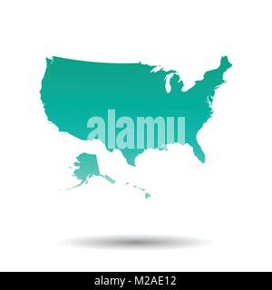 Usa, United States of America map. Colorful turquoise vector illustration on white isolated background. Stock Vector