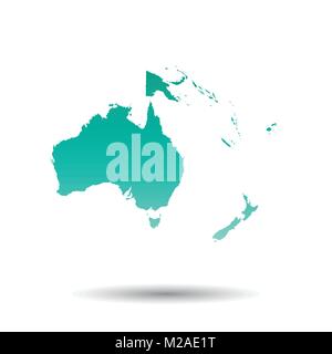 Australia and oceania map. Colorful turquoise vector illustration on white isolated background. Stock Vector