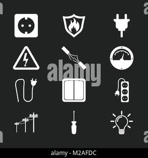 Electricity icon. Vector illustration in flat style on black background Stock Vector