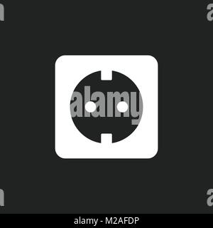 Extension cord vector icon. Electric power socket flat illustration on black background. Stock Vector