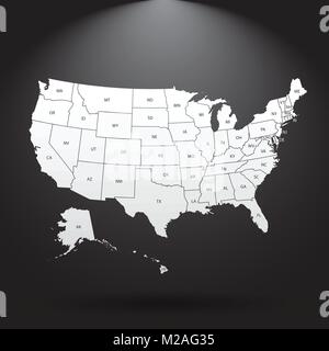 High detailed USA map with federal states. Vector illustration United states of America on black background. Stock Vector